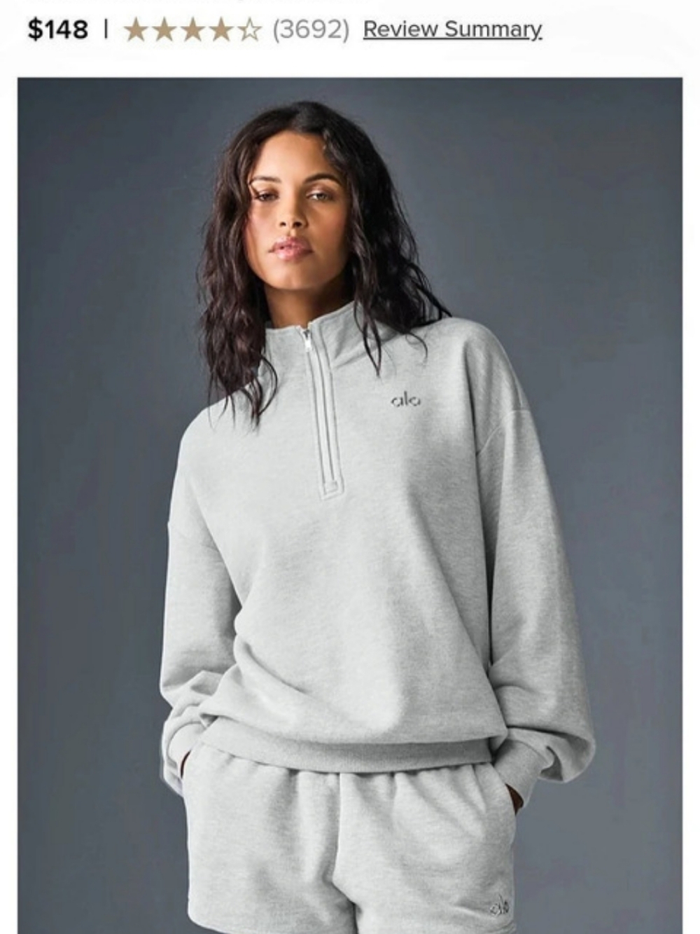Alo Accolade 1/4 Zip Pullover Gray 1/4 Zip Pullover Size Small Like New